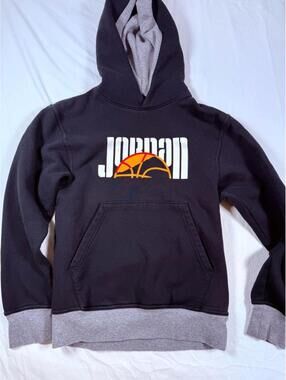 Jordan Black and Gray Hoodie with Basketball Logo XS
